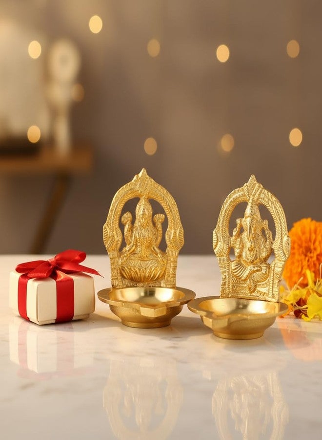 Sacch Brass Diya Set Lakshmi & Ganesh Oil Lamps for Puja, Festival Decoration and Gifting. - Image 1